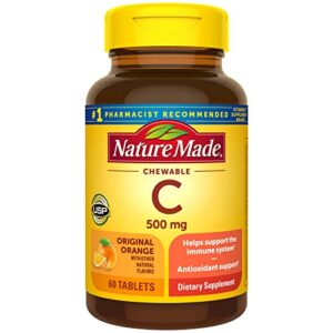 nature made chewable vitamin c 500 mg, dietary supplement for immune support, 60 tablets, 60 day supply