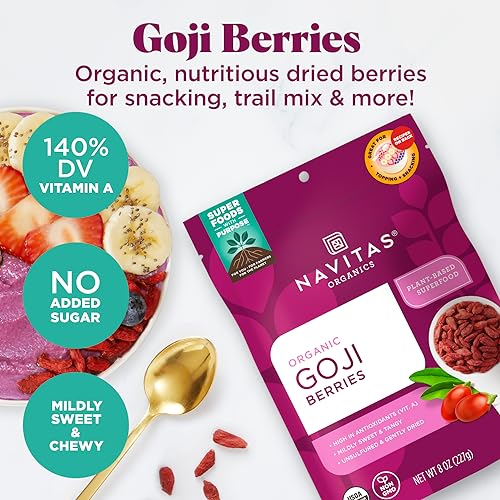 Navitas Organics Goji Berries, 4 oz. Bag, 4 Servings - Organic, Non-GMO, Sun-Dried, Sulfite-Free
