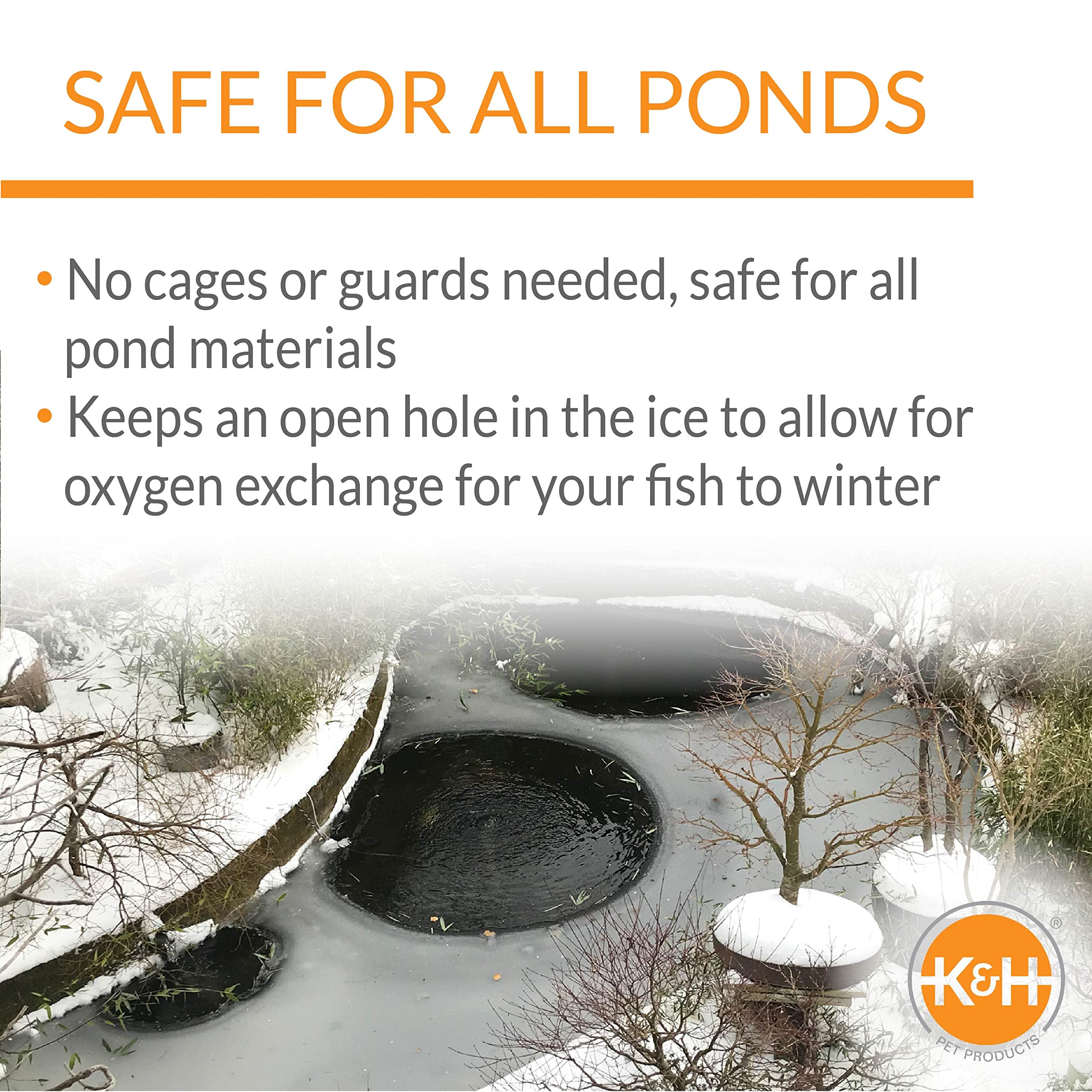 K&H Pet Products Thermo-Pond Perfect Climate Submersible Pond Deicer Gray 8" x 8" 300W, 1 Count (Pack of 1)