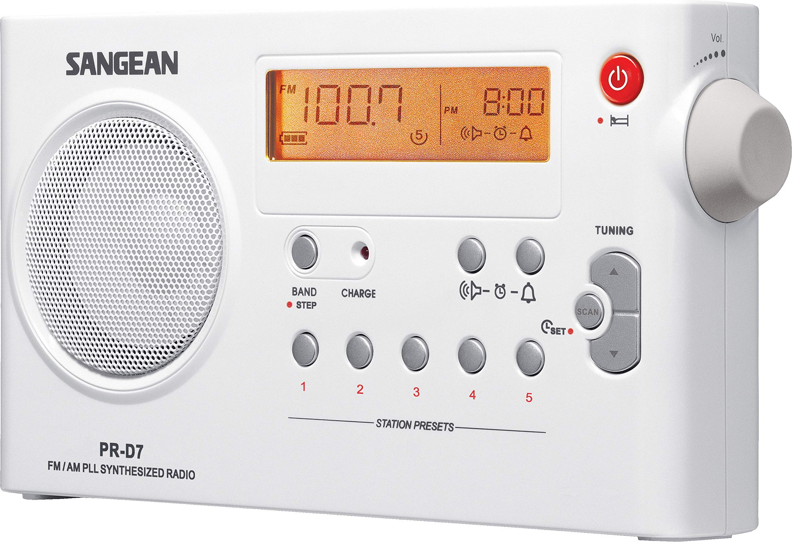 Sangean PR-D7 AM/FM Digital Rechargeable Portable Radio - White, One Size