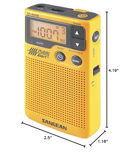 Sangean DT-400W AM/FM Digital Weather Alert Pocket Radio , Yellow