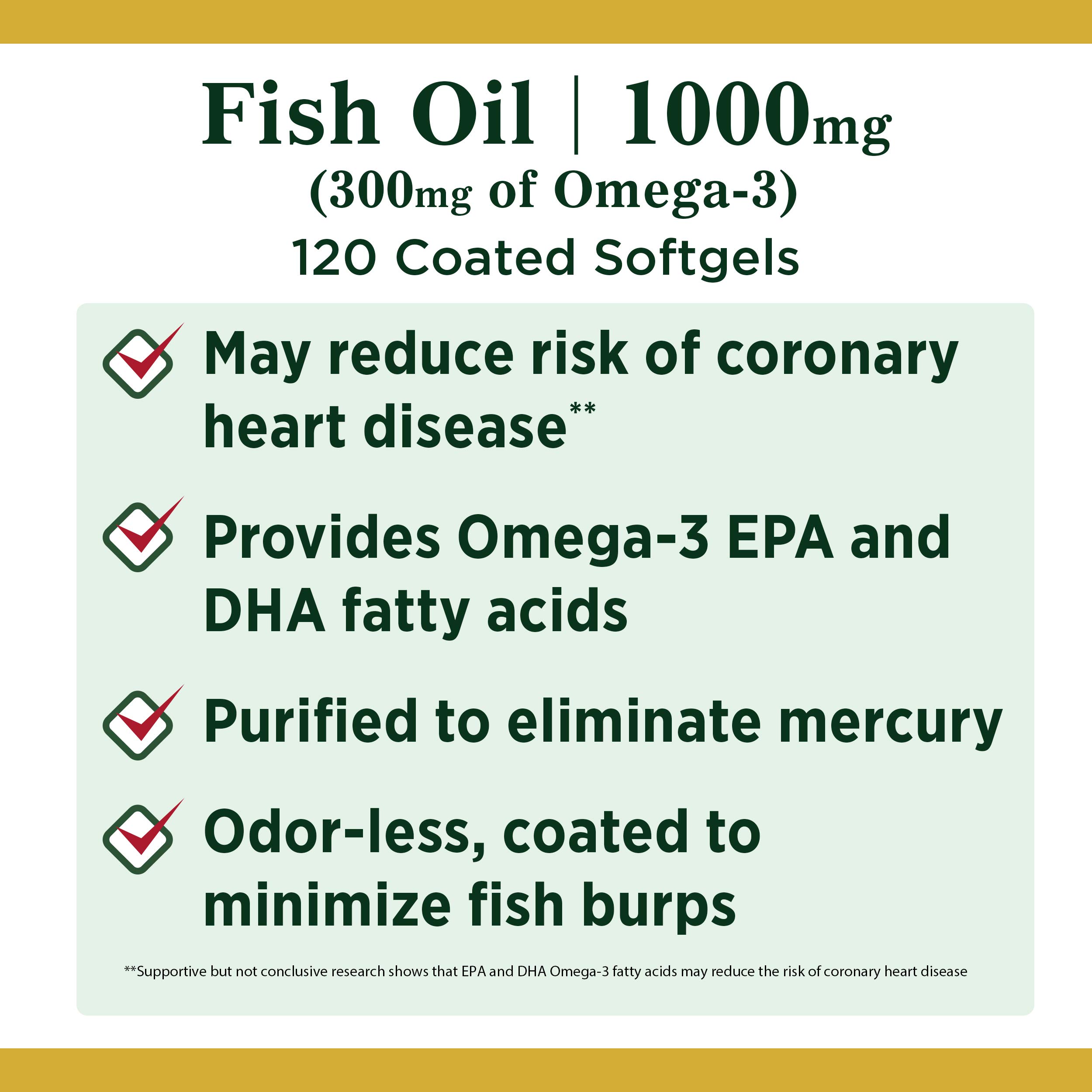 Nature's Bounty Fish Oil, Supports Heart Health, Dietary Supplement, 300mg Omega-3, 120 Coated Softgels