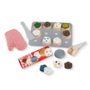 melissa & doug slice and bake wooden cookie play food set - pretend cookies and baking sheet, wooden play food set, toy baking set for kids ages 3+