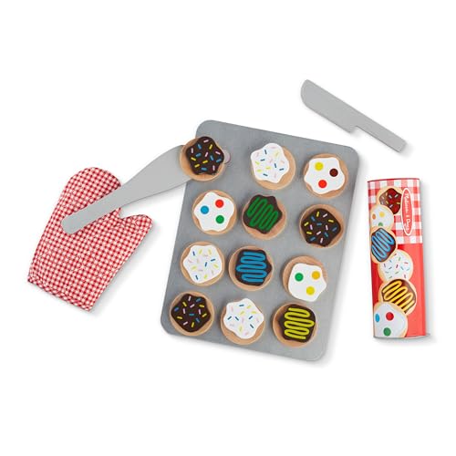 Melissa & Doug Slice and Bake Wooden Cookie Play Food Set - Pretend Cookies And Baking Sheet, Wooden Play Food Set, Toy Baking Set For Kids Ages 3+