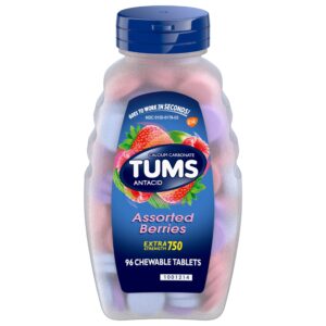 tums extra strength assorted berries antacid tablets for heartburn relief, 96 count