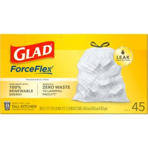 glad forceflex tall kitchen drawstring trash bags, 13 gallon, 45 count (package may vary)