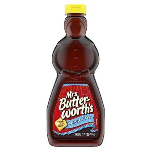 mrs. butterworth's thick and rich sugar free pancake syrup, sugar free maple flavored syrup for pancakes, waffles and breakfast food, 24 fl oz bottle