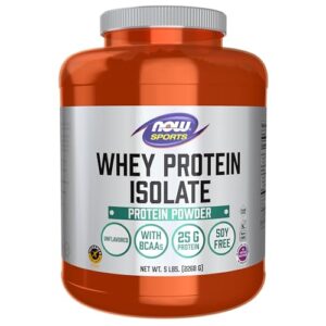 now sports nutrition, whey protein isolate, 25 g with bcaas, unflavored powder, 5-pound