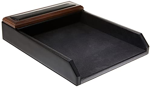 Dacasso Leather Desktop Tray Luxury Letter Holder & Paper Desk-Office Organization, 13.62in x 10.62in x 2.50in, Black