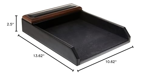 Dacasso Leather Desktop Tray Luxury Letter Holder & Paper Desk-Office Organization, 13.62in x 10.62in x 2.50in, Black