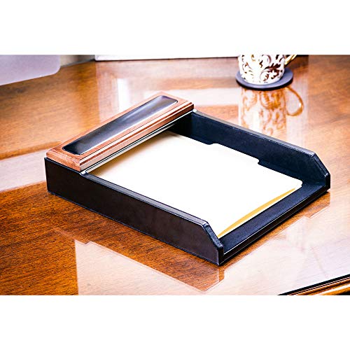 Dacasso Leather Desktop Tray Luxury Letter Holder & Paper Desk-Office Organization, 13.62in x 10.62in x 2.50in, Black