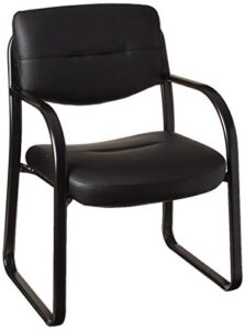 boss office products leather sled base side guest chair, black