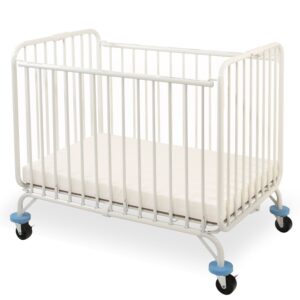 l.a. baby deluxe holiday mini/portable folding metal crib, white