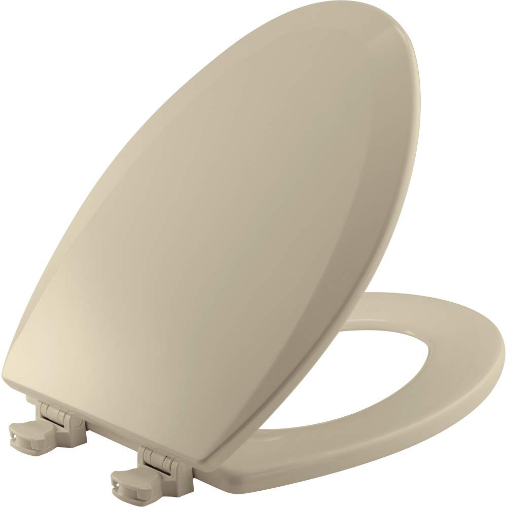 CHURCH 585EC 006 Toilet Seat with Easy Clean & Change Hinge, ELONGATED, Durable Enameled Wood, Bone