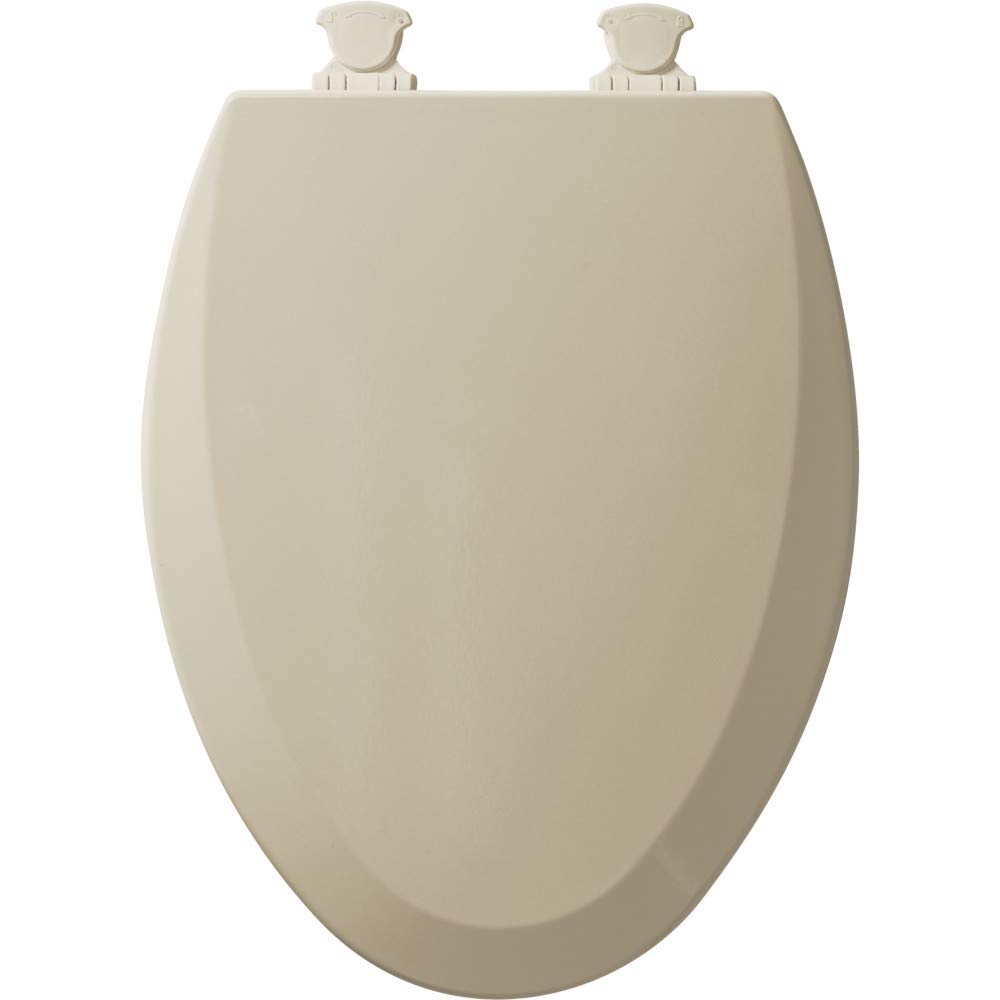 CHURCH 585EC 006 Toilet Seat with Easy Clean & Change Hinge, ELONGATED, Durable Enameled Wood, Bone