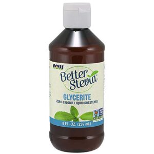 now foods betterstevia organic glycerite zero-calorie liquid sweetener keto friendly, suitable for diabetics, no erythritol, 8-ounce