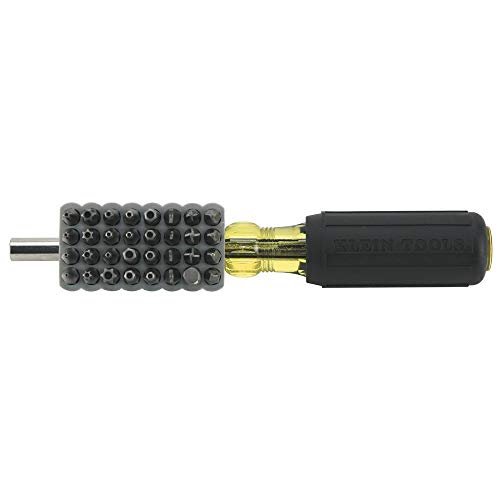 Klein Tools 32510 Magnetic Multibit Screwdriver with Sturdy Torx, Hex, Spanner, Tri-Wing, Torq and Nut Tamperproof Bits and Storage Block