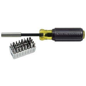 Klein Tools 32510 Magnetic Multibit Screwdriver with Sturdy Torx, Hex, Spanner, Tri-Wing, Torq and Nut Tamperproof Bits and Storage Block
