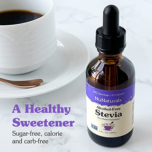 NuNaturals Liquid Stevia, Sugar-Free Sweetener, Plant-Based Sugar Substitute, Zero Calorie, Unflavored, Alcohol Free, 2oz