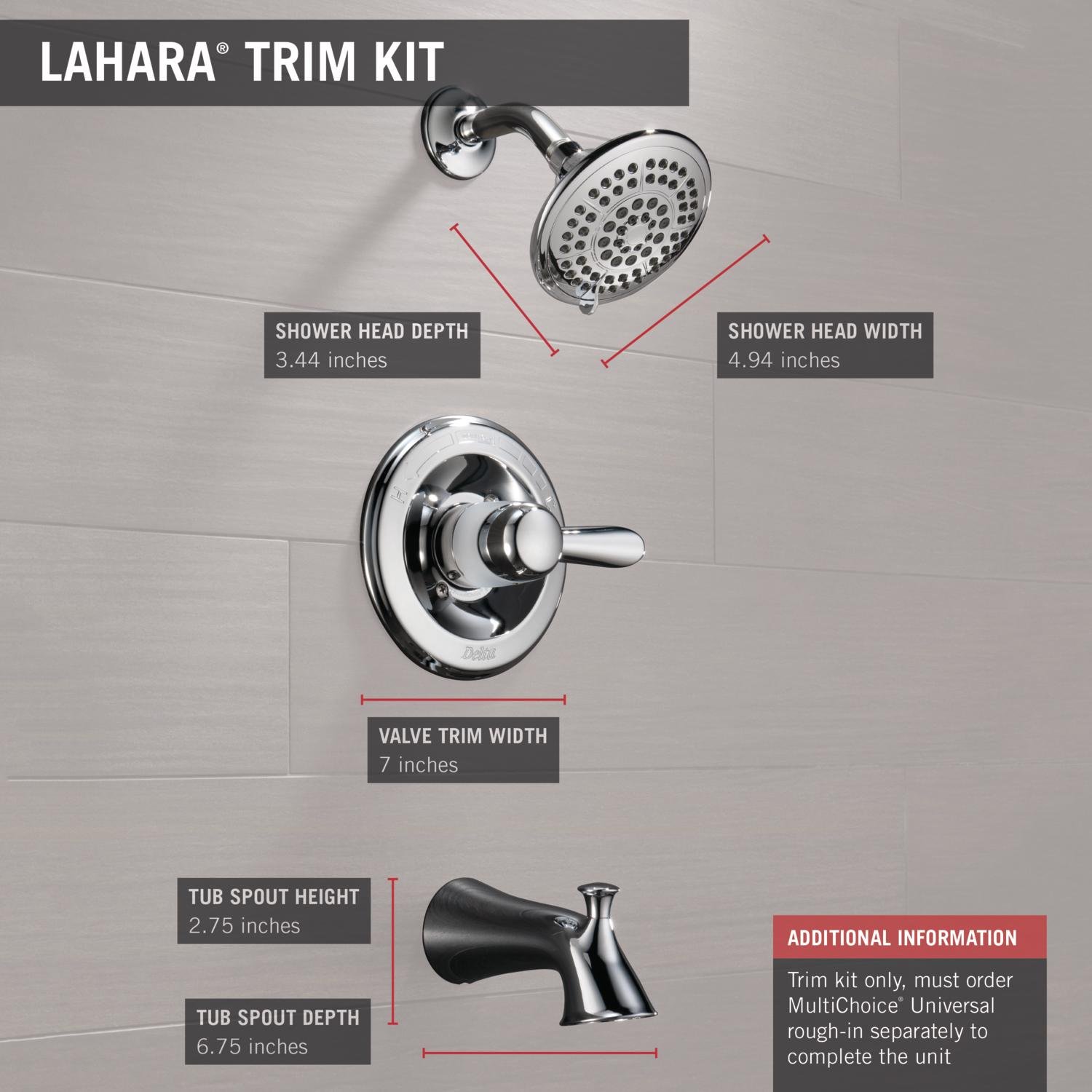 Delta Faucet Lahara 14 Series Single-Handle Tub and Shower Trim Kit, Shower Faucet with 5-Spray Touch-Clean Shower Head, Chrome T14438 (Valve Not Included), Without Rough