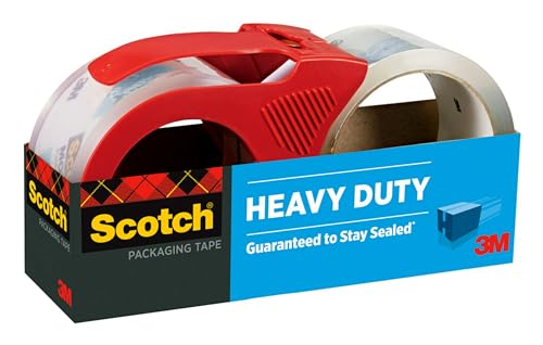 Scotch Heavy Duty Shipping Packing Tape, Clear, Shipping and Packaging Supplies, 1.88 in. x 54.6 yd., 2 Tape Rolls with 1 Dispenser