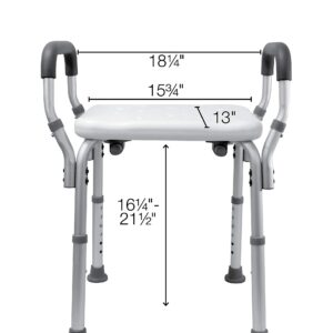 Essential Medical Supply Height Adjustable Shower and Bath Bench with Padded Arms and Textured Shower Chair Seat