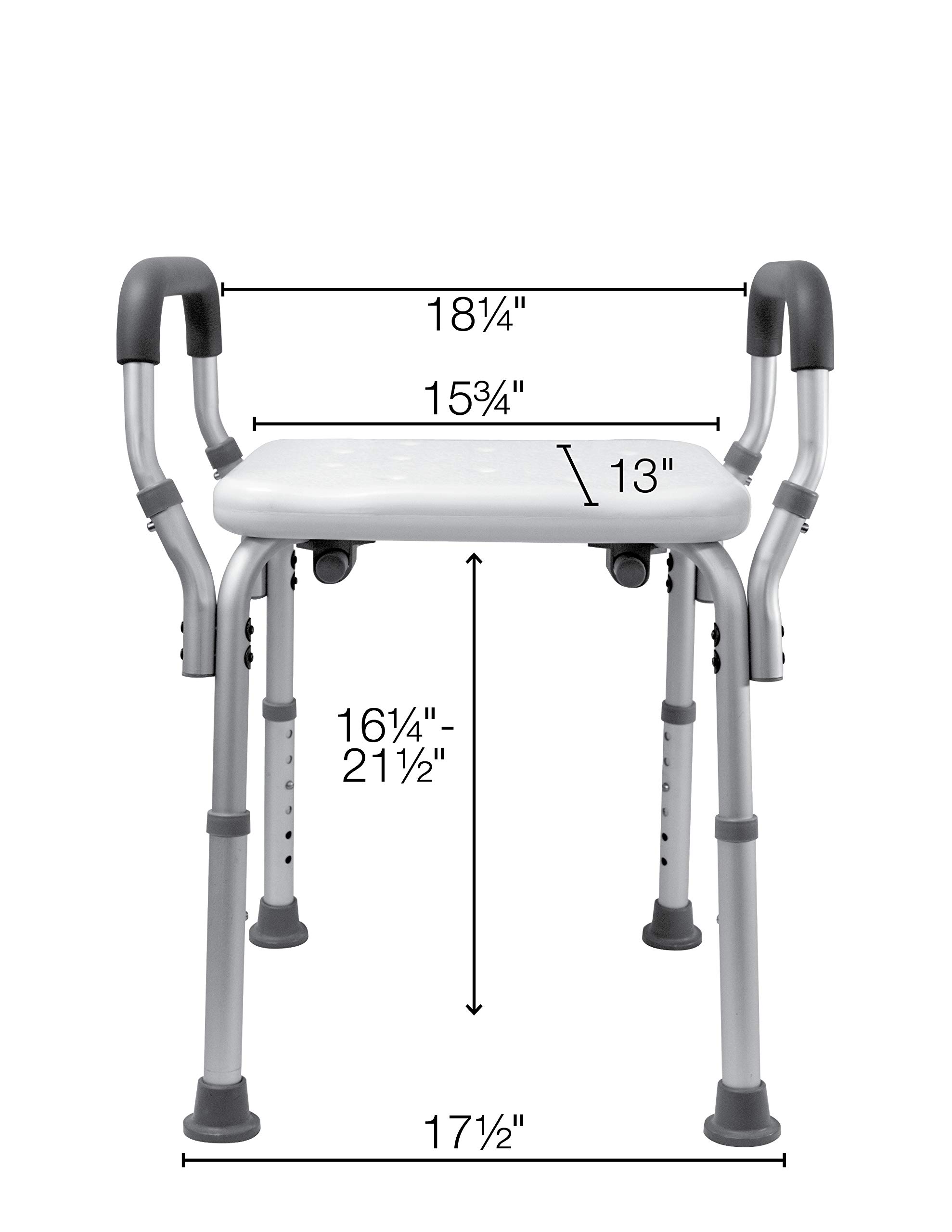 Essential Medical Supply Height Adjustable Shower and Bath Bench with Padded Arms and Textured Shower Chair Seat