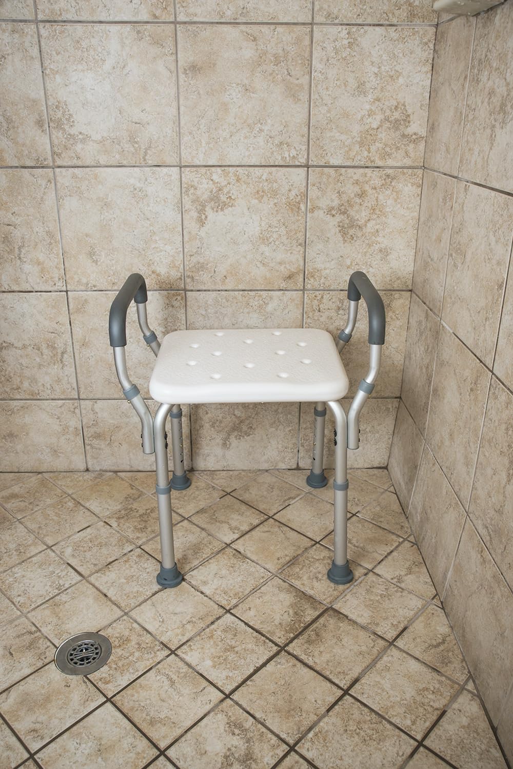 Essential Medical Supply Height Adjustable Shower and Bath Bench with Padded Arms and Textured Shower Chair Seat