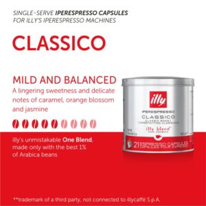 illy Coffee iperEspresso Capsules - Single-Serve Coffee Capsules & Pods - Single Origin Coffee Pods – Classico Medium Roast with Notes of Caramel - For iperEspresso Capsule Machines – 21 Count