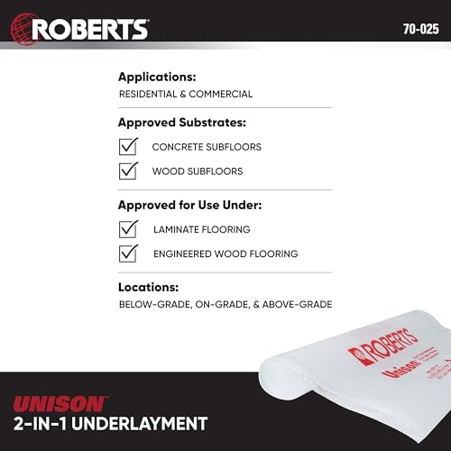 ROBERTS 70-025 Qep 70-029 Unison Underlayment, 48 in W X 25 Ft L, Polyethylene, 100 Sq Roll