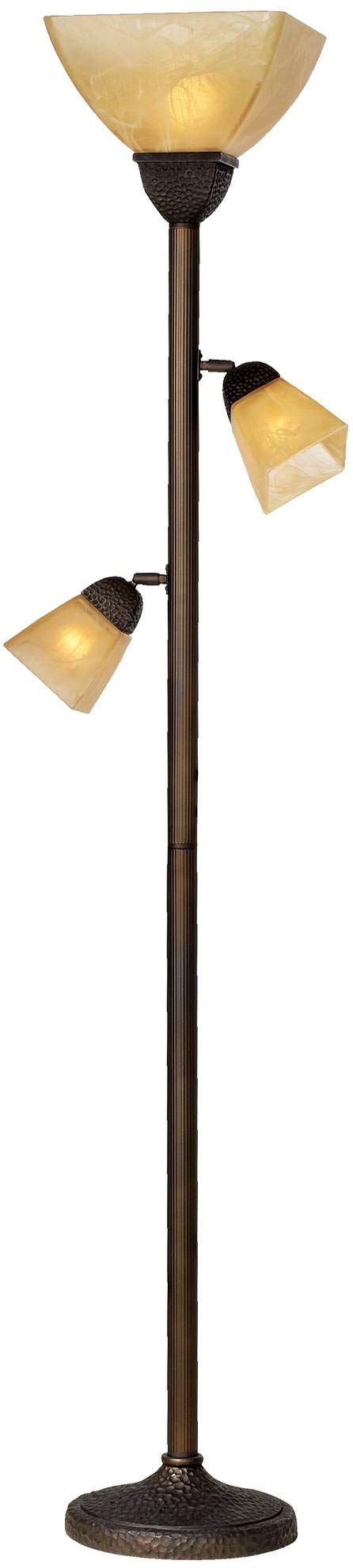 Franklin Iron Works Rustic Farmhouse Mission Torchiere Floor Lamp 71 1/2" Tall Roman Bronze 3-Light Frosted Champagne Amber Glass Shade for Living Room Reading Bedroom Office House Home Decor
