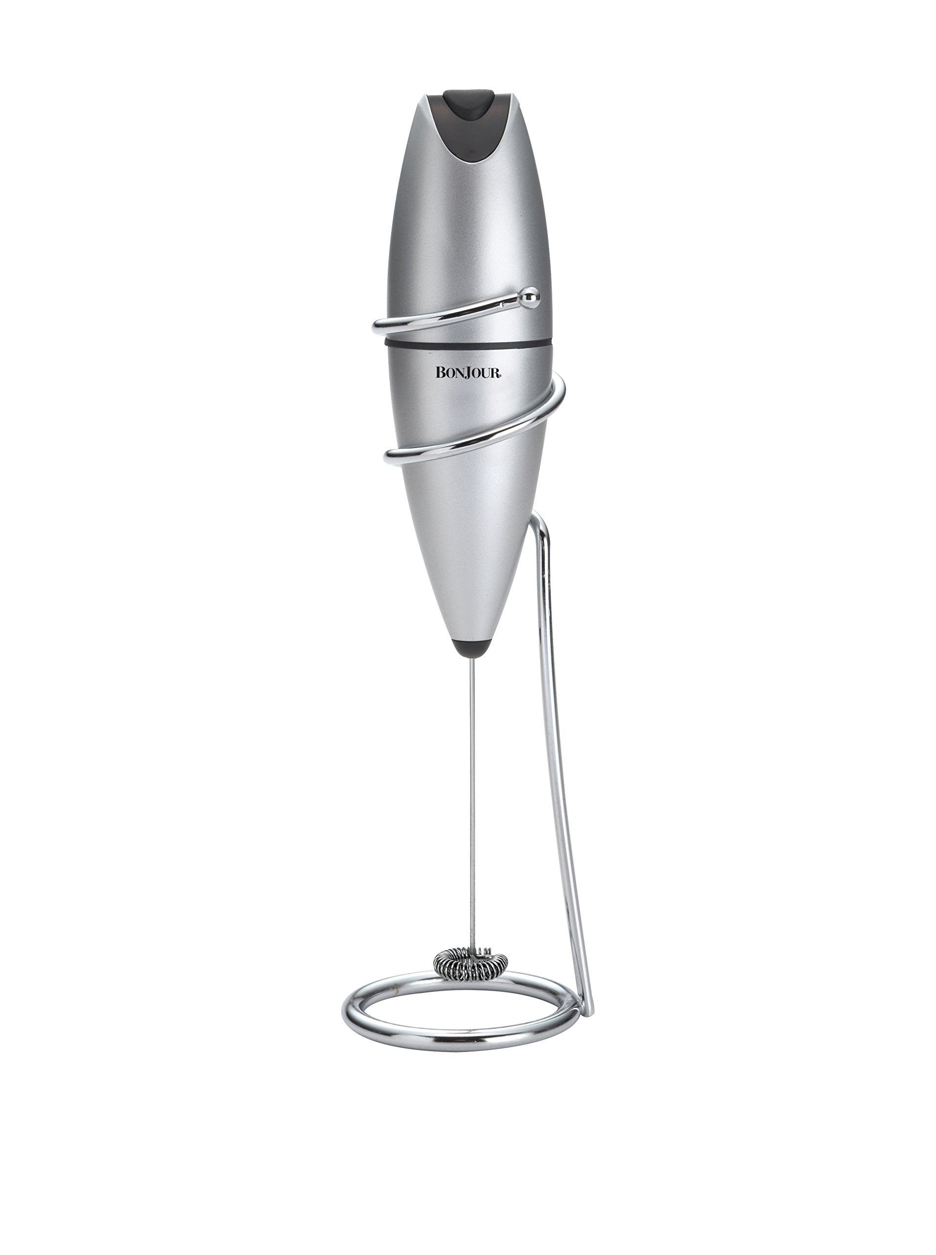 BonJour Coffee Stainless Steel Hand-Held Battery-Operated Beverage Whisk / Milk Frother, Silver