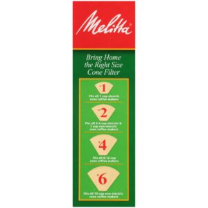 Melitta #2 Cone Coffee Filters, Unbleached Natural Brown, 100 Count (Pack of 6) 600 Total Filters Count - Packaging May Vary