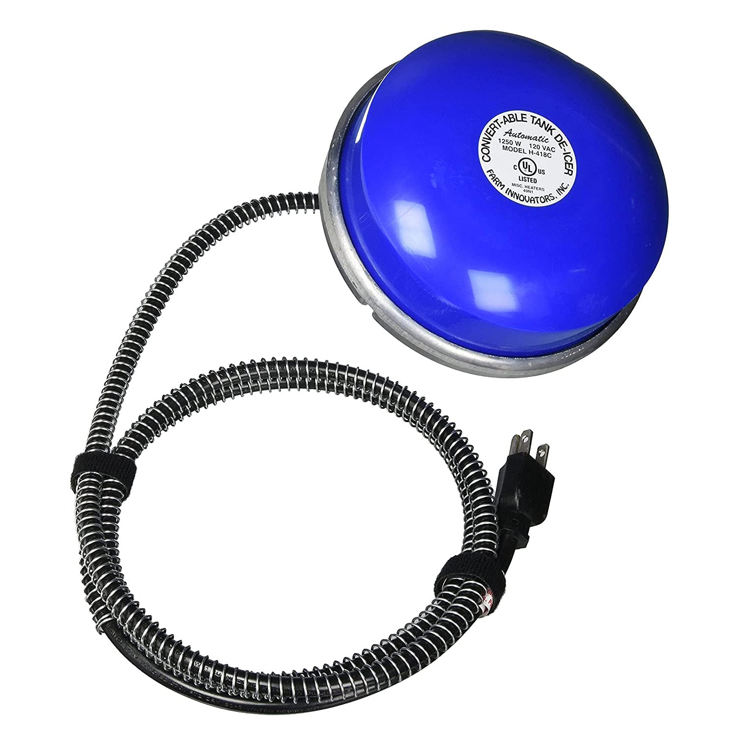 Farm Innovators H-418C Cast Aluminum 1250 Watt Convert-Able Floating and Submergible Tank De-Icer with Chew Proof Cord and Self Regulating Thermostat