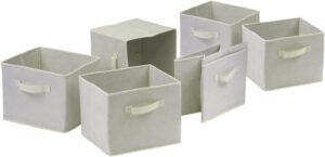 winsome fabric capri foldable basket, beige, 6/pack (82611)