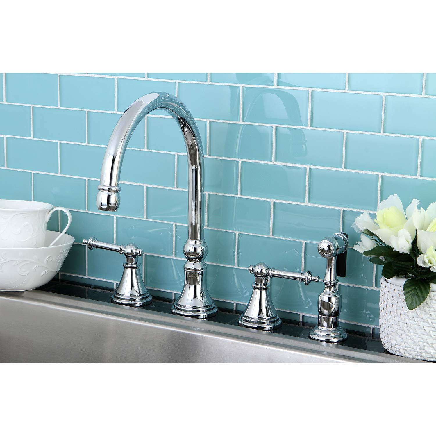 Kingston Brass KS2791TLBS Templeton Widespread Kitchen Faucet, 8-1/4", Polished Chrome