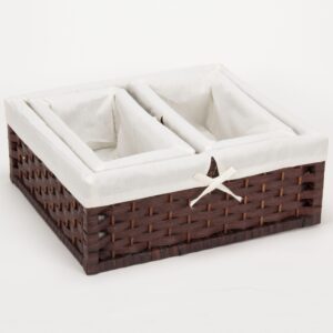 Household Essentials ML-7021 Set of Three Wicker Storage Baskets with Removable Liners | Paper Rope Dark Brown Stain