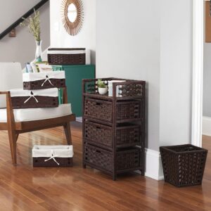 Household Essentials ML-7021 Set of Three Wicker Storage Baskets with Removable Liners | Paper Rope Dark Brown Stain