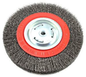 forney 72762 wire bench wheel brush, wide face coarse crimped with 1/2-inch and 5/8-inch arbor, 8-inch-by-.014-inch