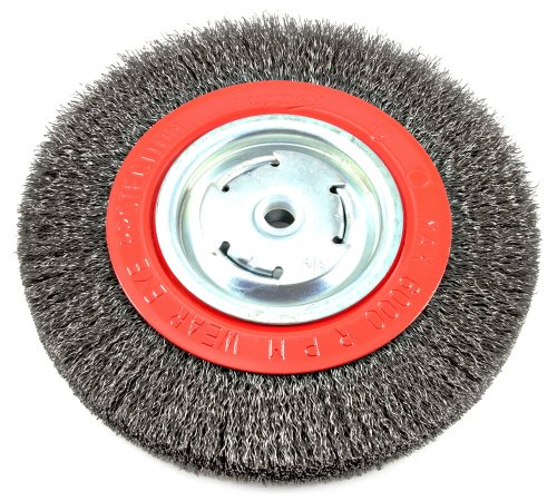 Forney 72762 Wire Bench Wheel Brush, Wide Face Coarse Crimped with 1/2-Inch and 5/8-Inch Arbor, 8-Inch-by-.014-Inch