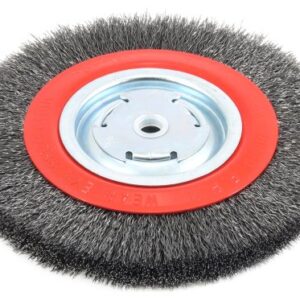 Forney 72762 Wire Bench Wheel Brush, Wide Face Coarse Crimped with 1/2-Inch and 5/8-Inch Arbor, 8-Inch-by-.014-Inch