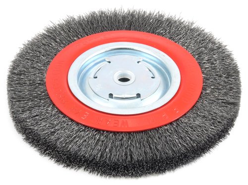 Forney 72762 Wire Bench Wheel Brush, Wide Face Coarse Crimped with 1/2-Inch and 5/8-Inch Arbor, 8-Inch-by-.014-Inch