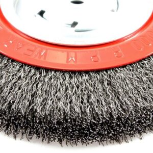 Forney 72762 Wire Bench Wheel Brush, Wide Face Coarse Crimped with 1/2-Inch and 5/8-Inch Arbor, 8-Inch-by-.014-Inch