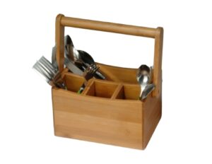 creative home's 8-7/8 by 5-1/2 by 9-3/8-inch bamboo utensil caddy with handle
