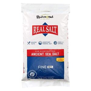 redmond real sea salt - natural unrefined gluten free fine, 25 pound bag