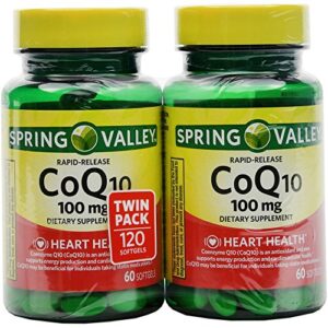 spring valley co q-10 100mg heart health supplement, 120 softgels