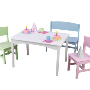 KidKraft Nantucket Wooden Table with Bench and 2 Chairs, Multicolored, Children's Furniture - Pastel, Gift for Ages 3-8