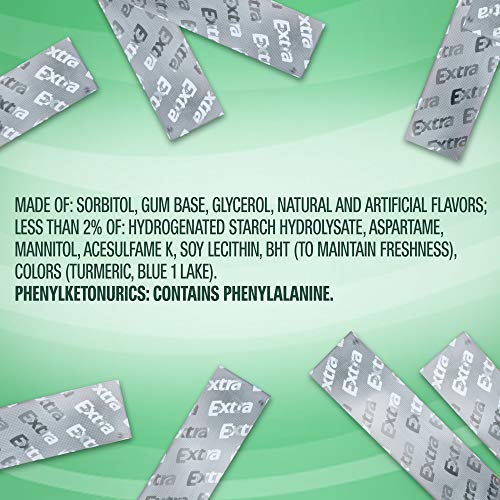 EXTRA Spearmint Sugarfree Chewing Gum, 15 Pieces (Pack of 10)