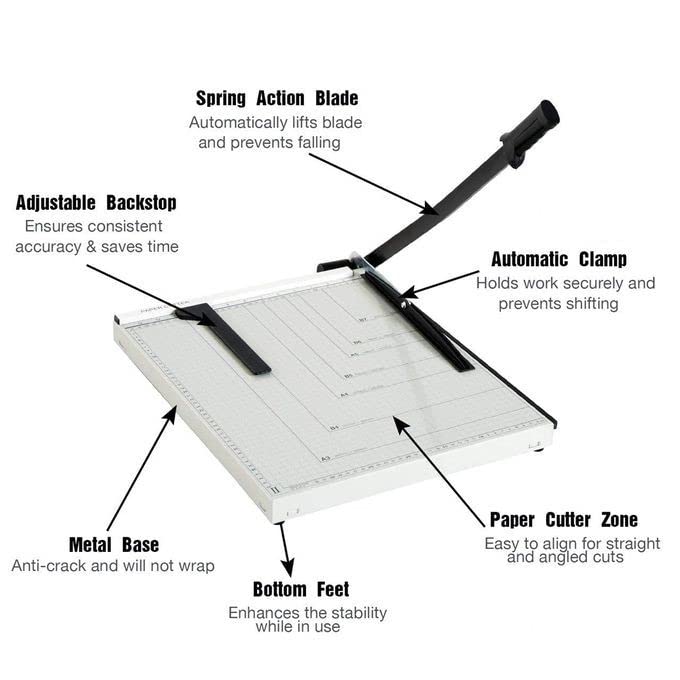 Paper Cutter Guillotine Style 18" Cut Length X 15" Inch Metal Base Trimmer