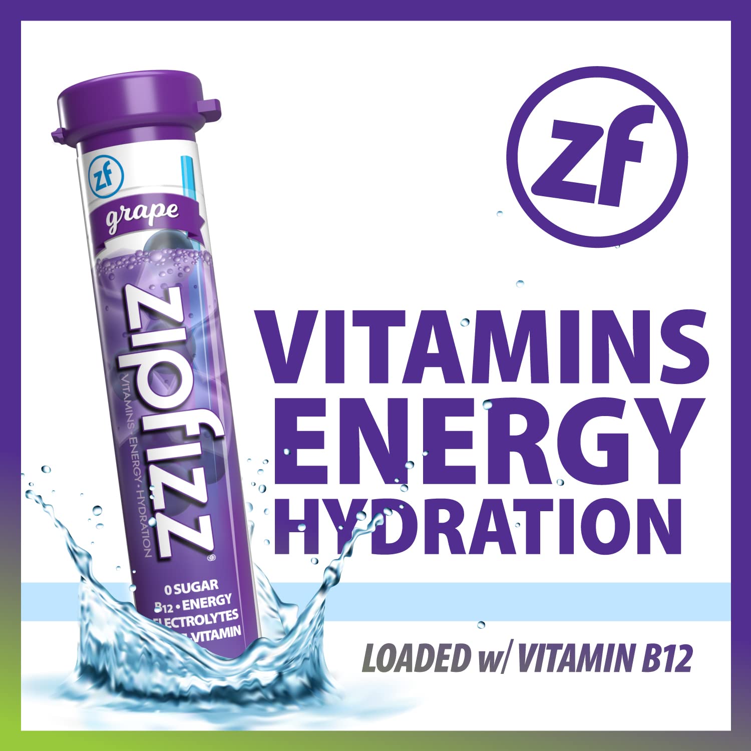 Zipfizz Energy Drink Mix, Electrolyte Hydration Powder with B12 and Multi Vitamin, Grape 20 Count (Pack of 1)